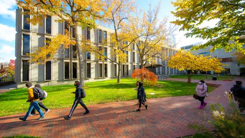 students walking on campus in Newark