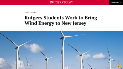 Screenshot of Rutgers Today Story about NJ Wind 