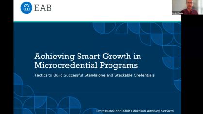 Kevin Clarke doing a Zoom webinar on Achieving Smart Growth in Microcredential Programs