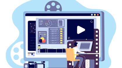 person on computer editing a video