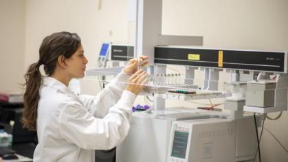 female student in a lab