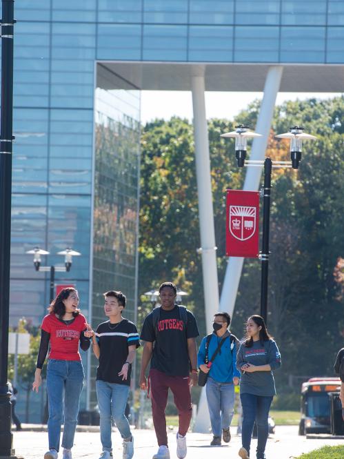 group of students walking on Livingston Campus
