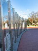 Glass sculpture at the entrance to Rutgers–Camden campus