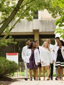 medical students walking in front of Robert Wood Johnson Medical School