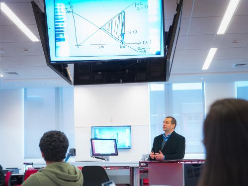 Economics class held in smart classroom in the new Academic building