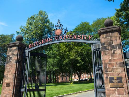 A view of Rutgers University main gate.