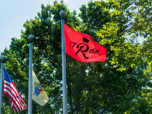 rutgers, NJ, US flags flying