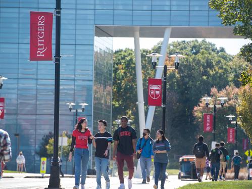 group of students walking on Livingston Campus