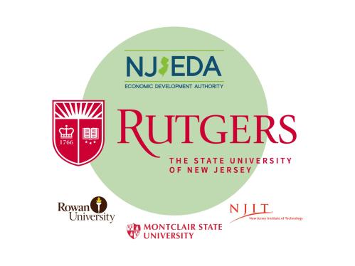 Graphic comprising of logos for Rutgers University, NJEDA, Rowan, Montclair, and NJIT