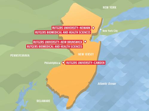 map of Nj with Rutgers locations