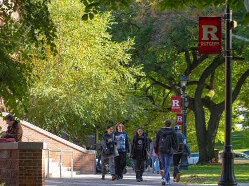 students walking on Voorhees Mall 