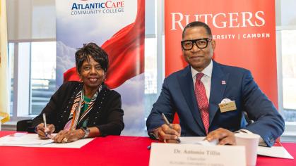 President Barbara Gaba and Rutgers University-Camden Chancellor Antonio D. Tillis