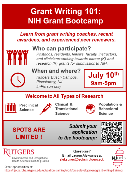 Flyer for Grant Writing 101 NIH Grant Bootcamp