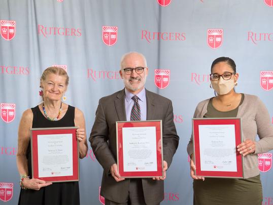Rebecca T. Davis, Lecturer SSW, Andrew G. Kaufman MD, Professor of Anesthesiology NJMS, and Ramona Ross, Teaching Instructor in Psychology SAS-Newark 