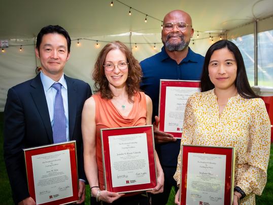 Jerry W. Kim, Management and Global Business, Rutgers Business School–Newark and New Brunswick, Jennifer Rosen Valverde, Rutgers Law School (Newark), Didier William, Art and Design, Mason Gross School of the Arts, and Stephanie Shiau, Biostatistics and Epidemiology, School of Public Health