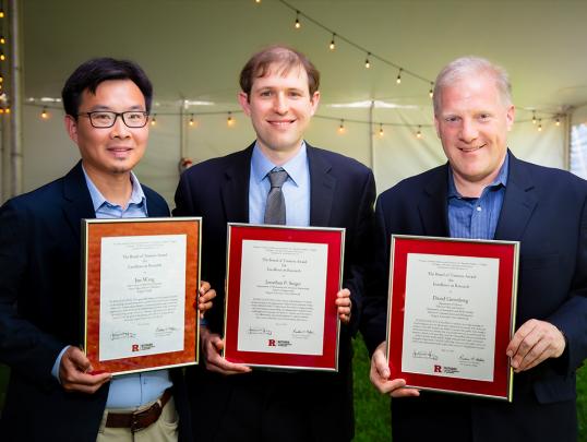 Jun Wang, Medicinal Chemistry, Ernest Mario School of Pharmacy, Jonathan P. Singer, Mechanical and Aerospace Engineering, School of Engineering, and David Greenberg, History, School of Arts and Sciences, and Journalism and Media Studies,  School of Communication and Information